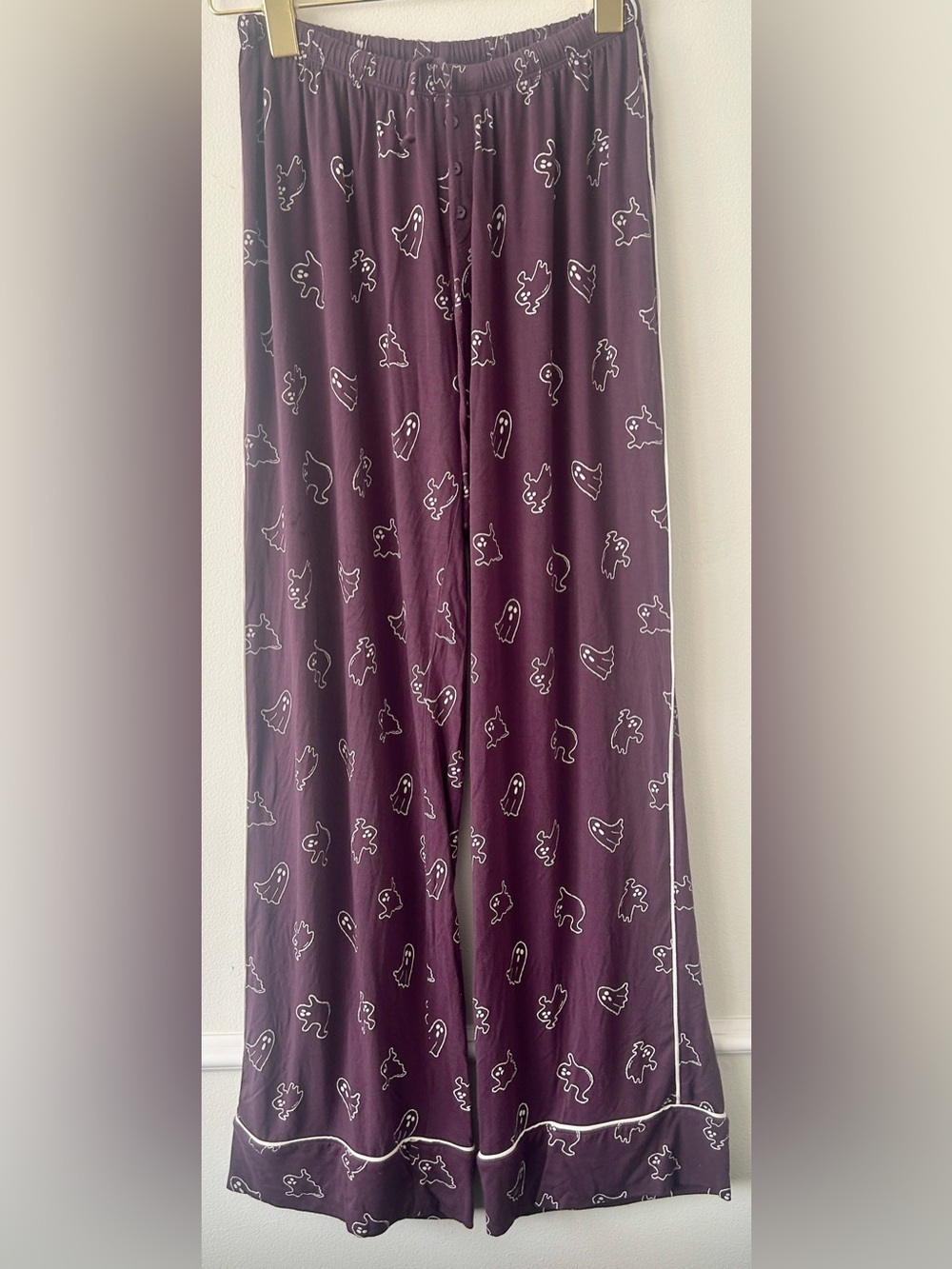 Aerie Ghost Print Premium Viscose Deep Purple Pajama Pants • Halloween • Size XS